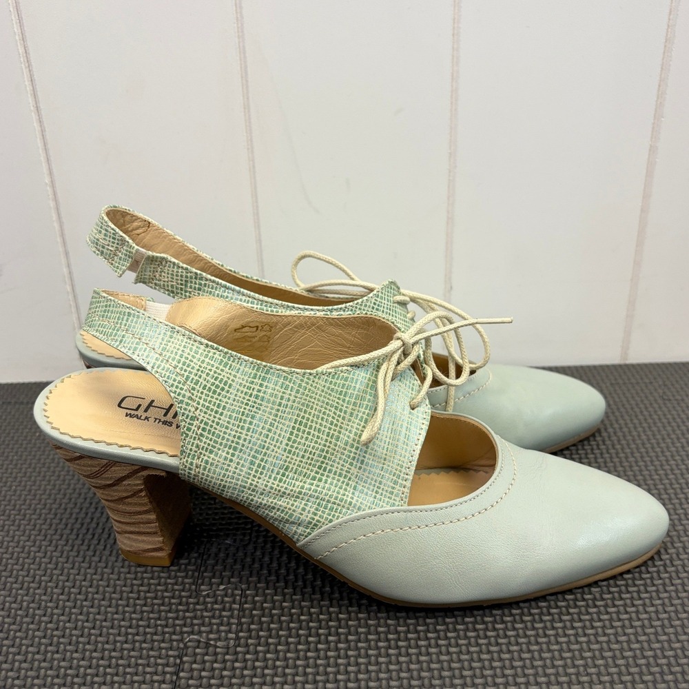 GHIBI Retro Leather Slingback Heels Womens 41 Pastel Twee Mod Career Portugal